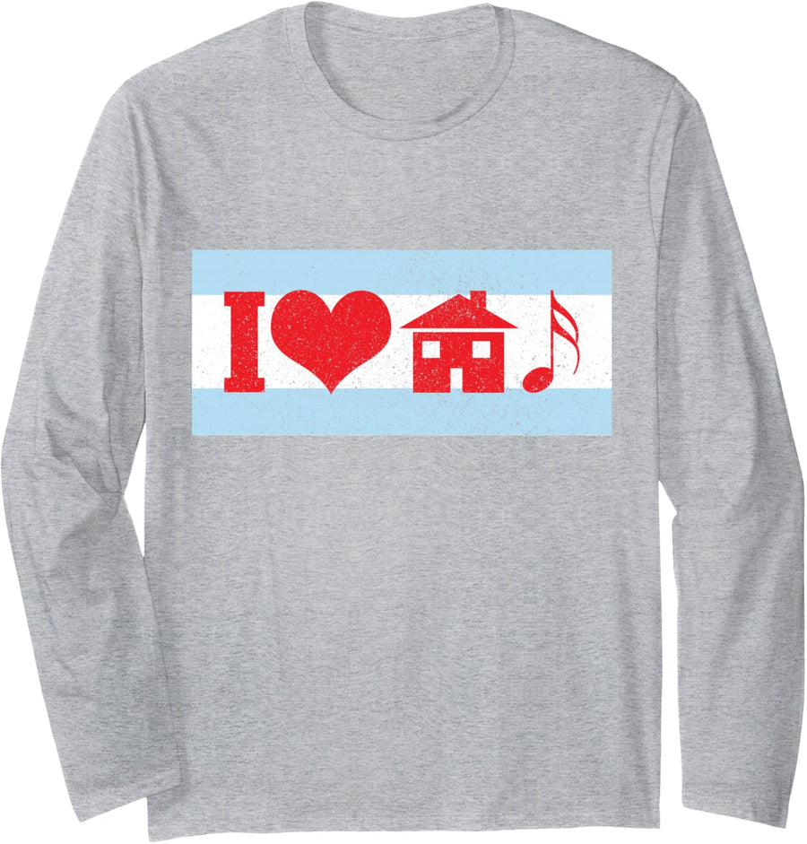 Chicago House Music DJ Raver Old School Retro Vintage Long Sleeve T-Shirt - Adult Unisex Heather Grey