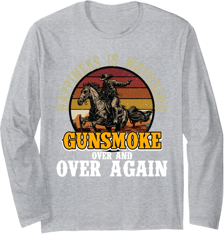 Happiness Watching Gunsmokes Over And Again Long Sleeve T-Shirt - Adult Unisex Heather Grey