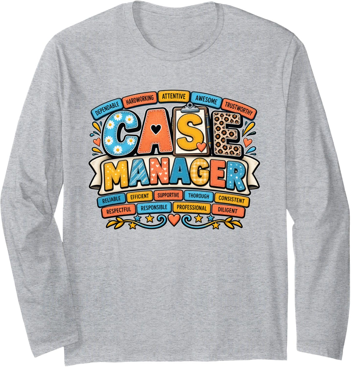 Counselor Therapist Fun Case Manager Social Worker Long Sleeve T-Shirt - Adult Unisex Heather Grey