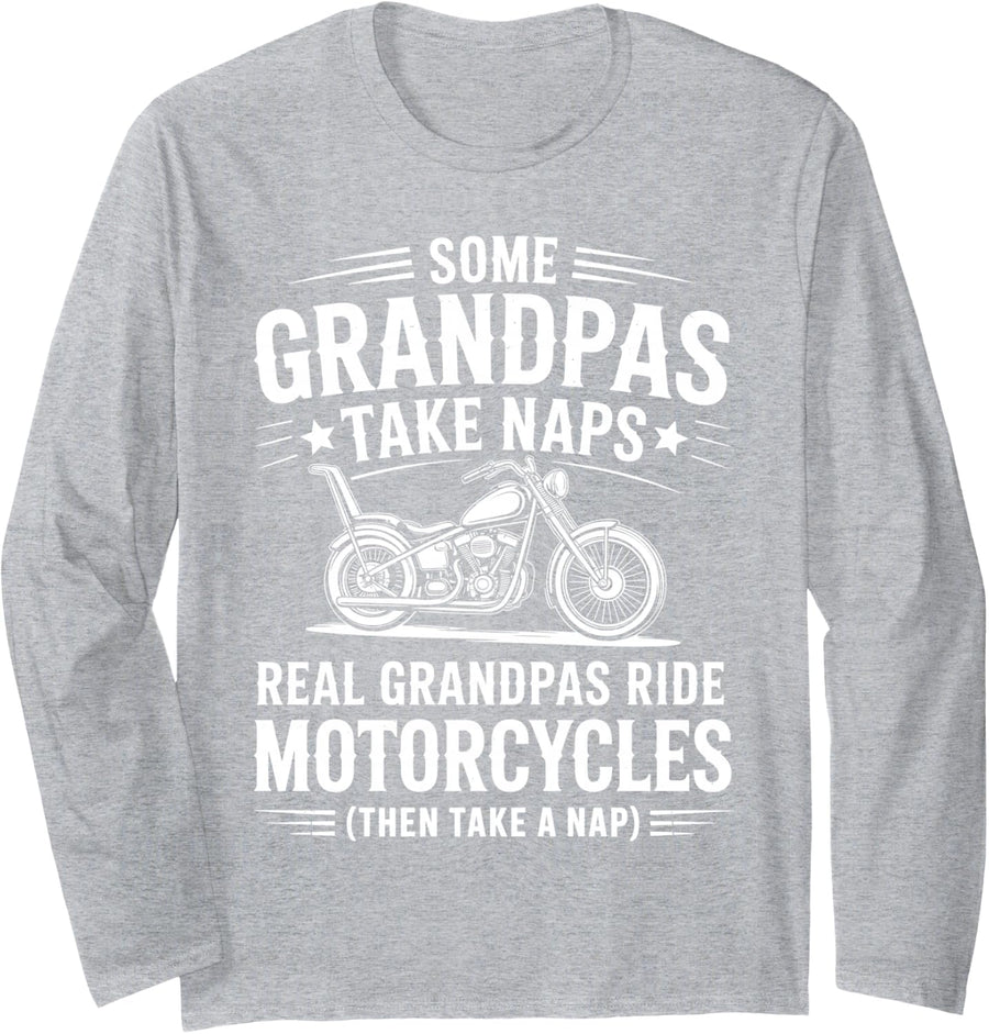 Motorcycle Design for Grandpa Men Motorbike Rider Motorcycle Long Sleeve T-Shirt - Adult Unisex Heather Grey