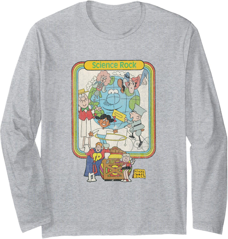 Schoolhouse Rock Science Rock Groovy 70's Frame Retro TV Long Sleeve T-Shirt - Adult Unisex Heather Grey
