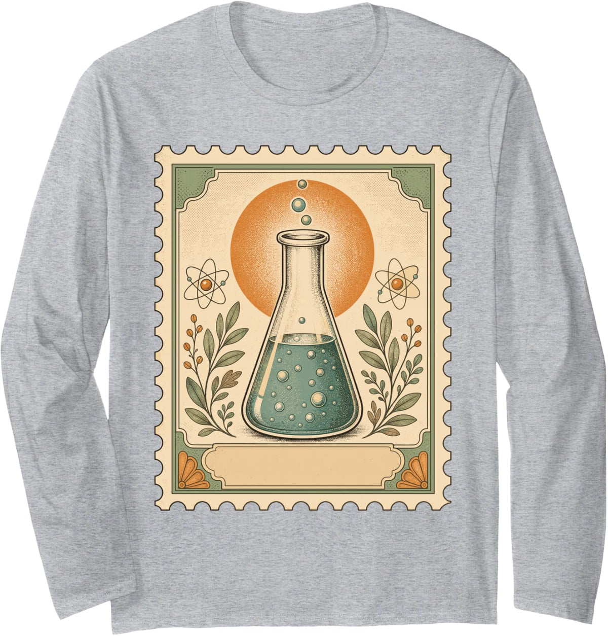 Retro Chemistry Flask Stamp Vintage Science Long Sleeve T-Shirt - Adult Unisex Heather Grey