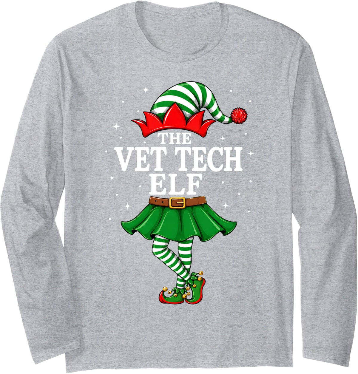 Vet Tech Elf Christmas Matching Family Elf Girl Women Xmas Long Sleeve T-Shirt - Adult Unisex Heather Grey