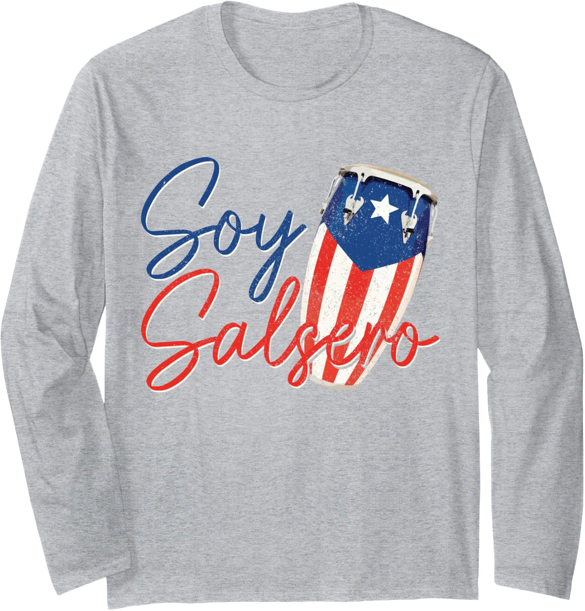 Puerto Rico Salsa Dancing Music Flag Caribbean Souvenir Long Sleeve T-Shirt - Adult Unisex Heather Grey