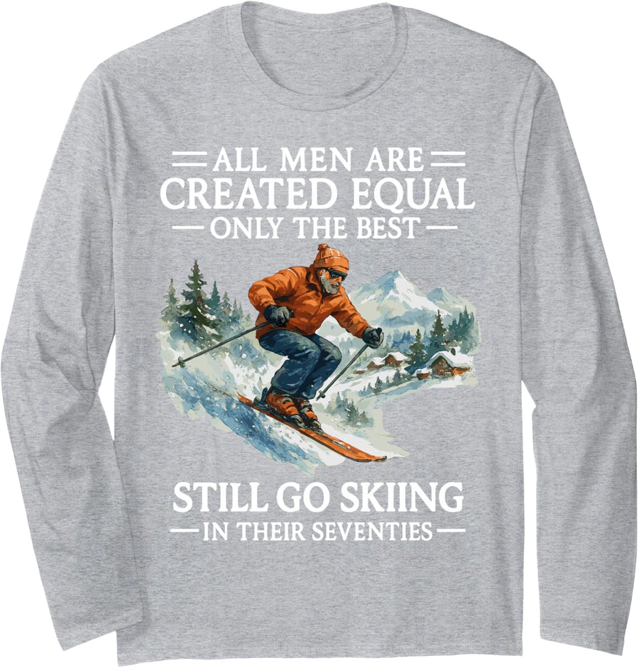 70th Birthday Skier Gifts Man 70 Years Old Skiing Lover Long Sleeve T-Shirt - Adult Unisex Heather Grey