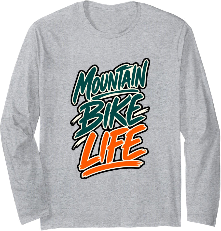 MTB Rider Mountain Biking Trail Cycling Long Sleeve T-Shirt - Adult Unisex Heather Grey