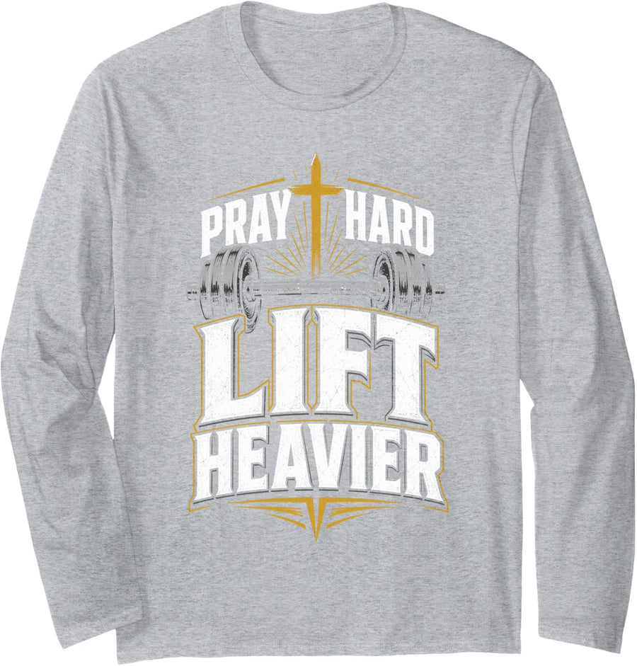 Lift Heavier Christian Barbell Weightlifting Faith Long Sleeve T-Shirt - Adult Unisex Heather Grey