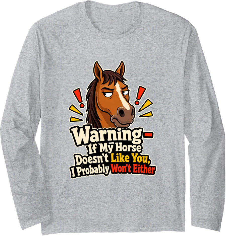 Funny Horse Mom Horse Lover Equestrian Long Sleeve T-Shirt - Adult Unisex Heather Grey