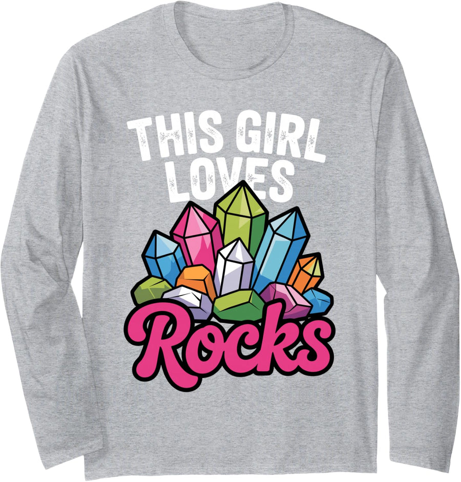 Rock Collecting Art for Women Girls Mom Geology Rockhound Long Sleeve T-Shirt - Adult Unisex Heather Grey