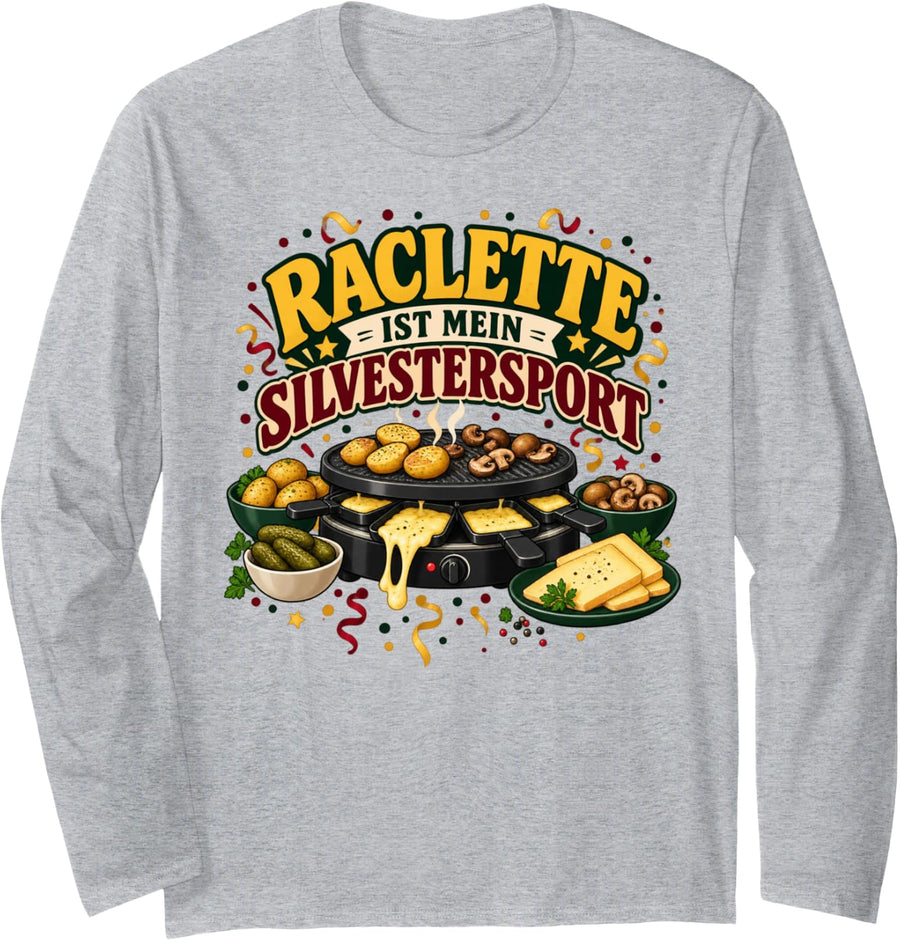 Raclette is My New Year's Eve Sport – Funny Saying Long Sleeve T-Shirt - Adult Unisex Heather Grey