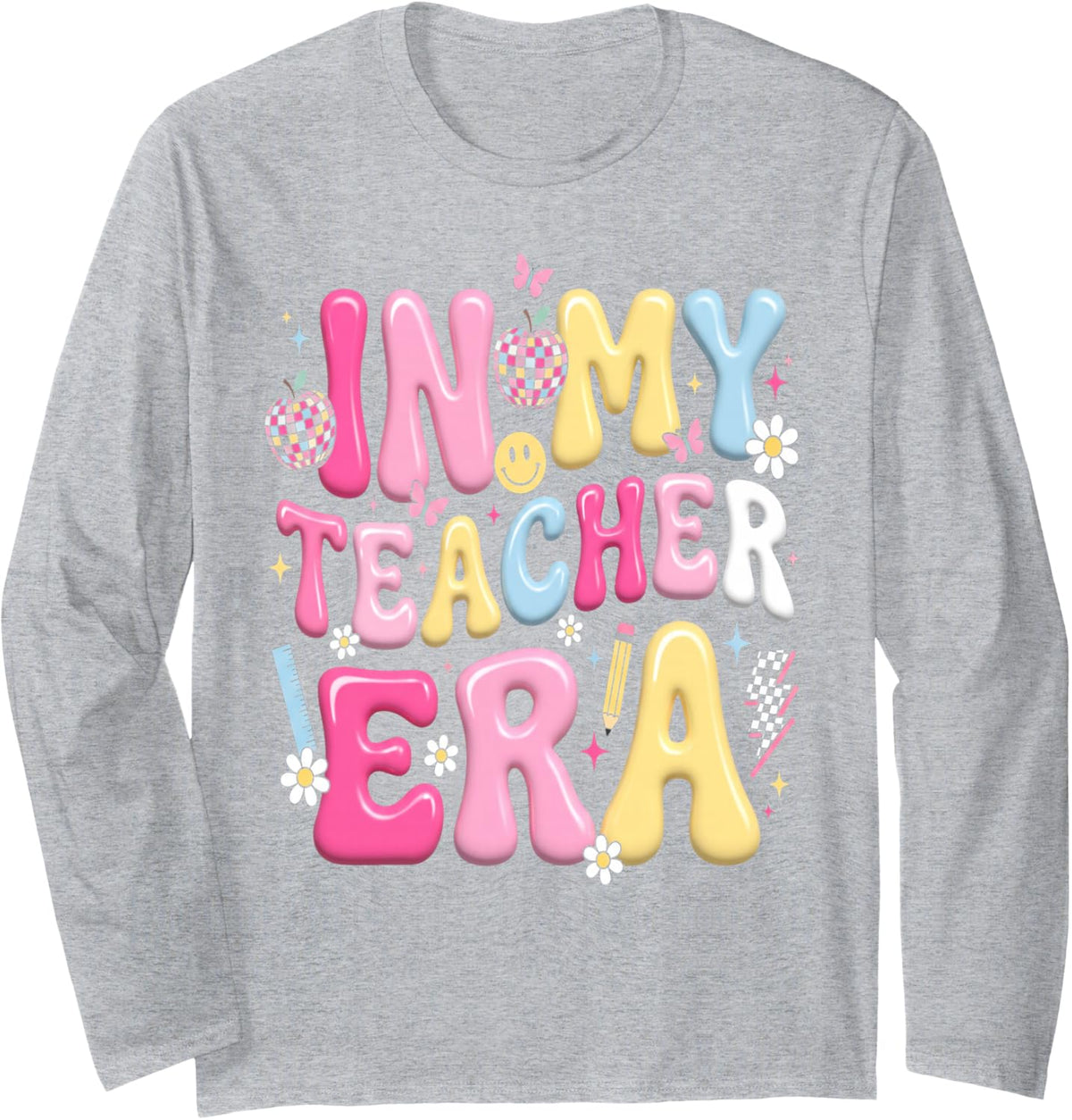 in My Teacher Era First Day of School Retro Long Sleeve T-Shirt - Adult Unisex Heather Grey