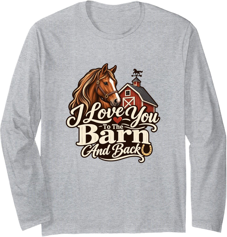 Horses Equestrian Horse Lover Barn Mom Horse Riding Long Sleeve T-Shirt - Adult Unisex Heather Grey
