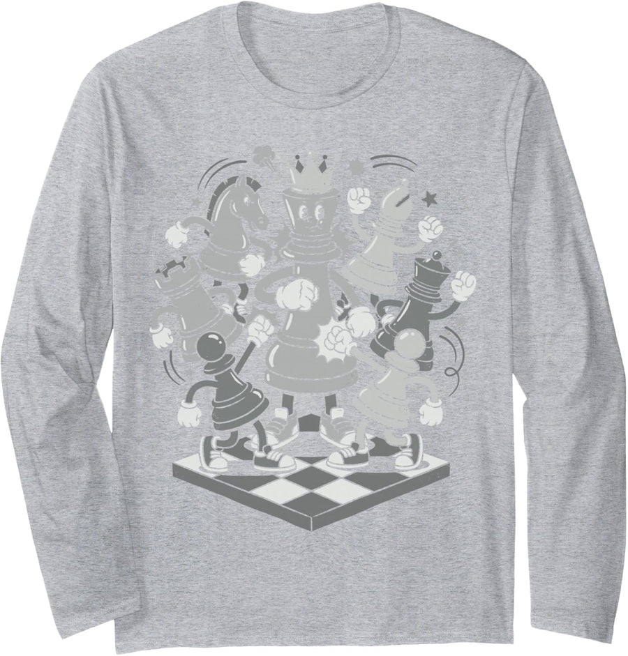 Chess Pieces Battle Funny Chess Player Board Game Lover Tee Long Sleeve T-Shirt - Adult Unisex Heather Grey