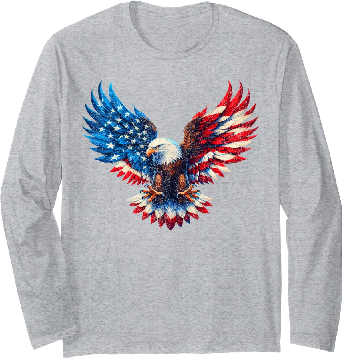 American Flag Bald Eagle Patriotic Eagle 4th of July USA Long Sleeve T-Shirt - Adult Unisex Heather Grey
