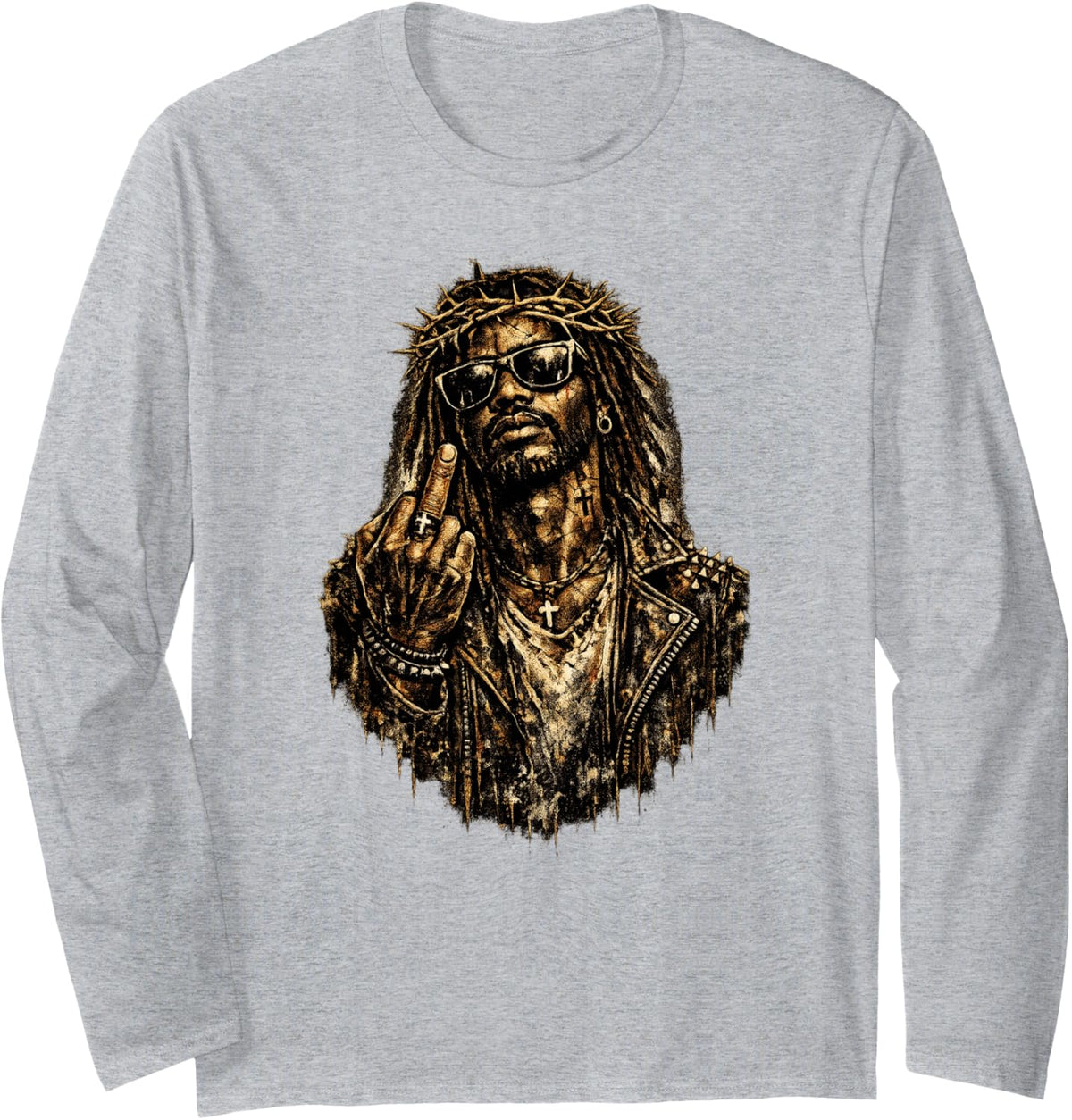 Black Jesus, Christianity, Church, Christ, Jesus Long Sleeve T-Shirt - Adult Unisex Heather Grey