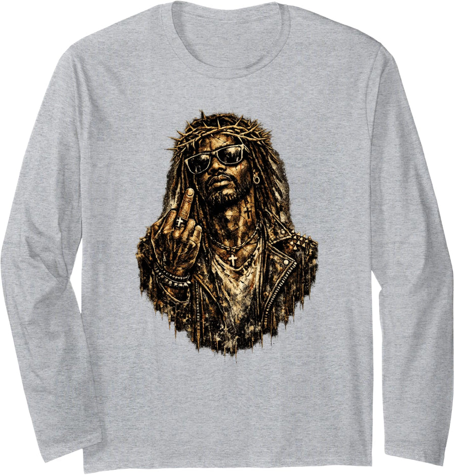 Black Jesus, Christianity, Church, Christ, Jesus Long Sleeve T-Shirt - Adult Unisex Heather Grey