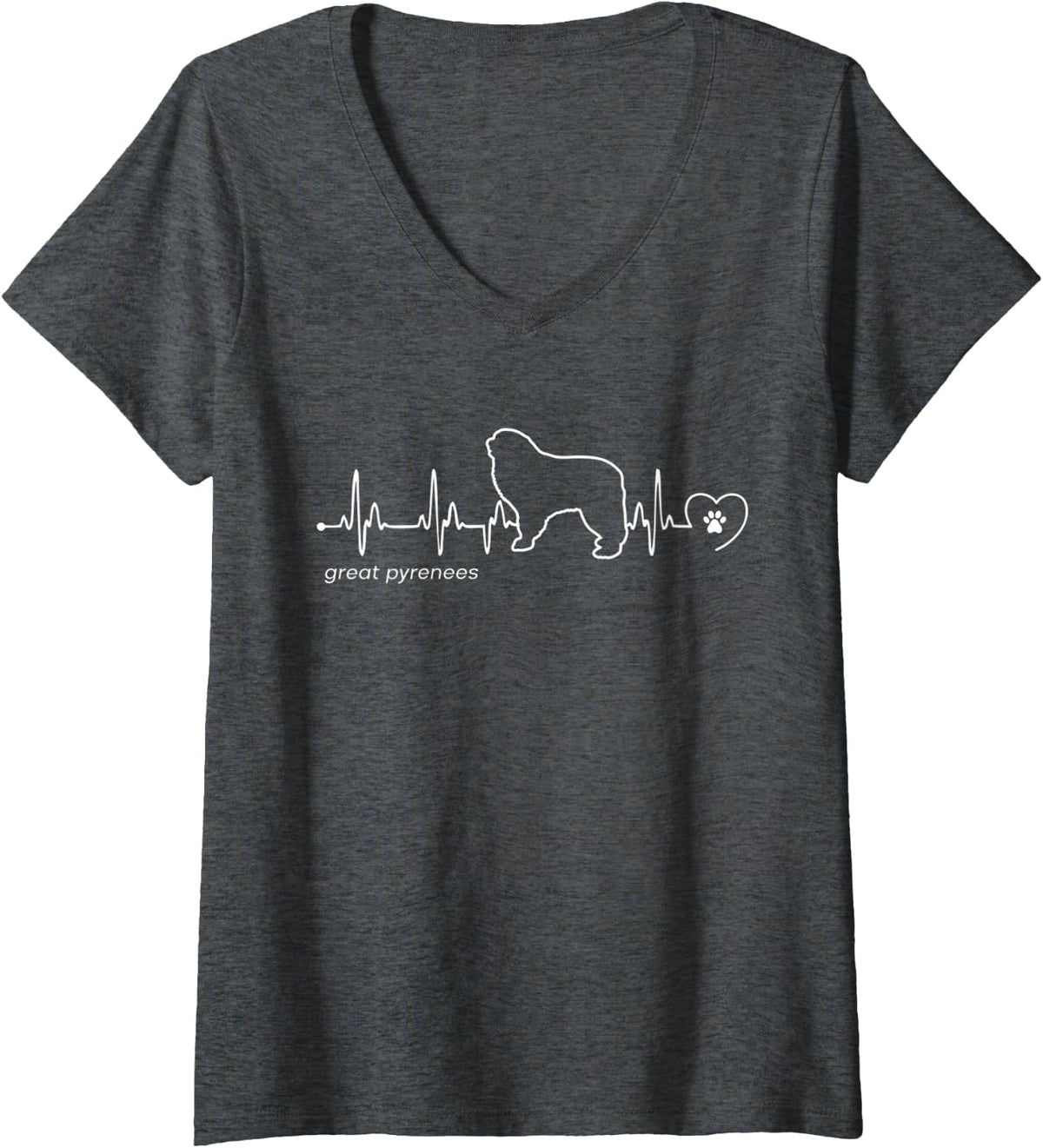 Womens Great Pyrenees Heartbeat - Great Pyrenees V-Neck T-Shirt - Dark Heather Grey