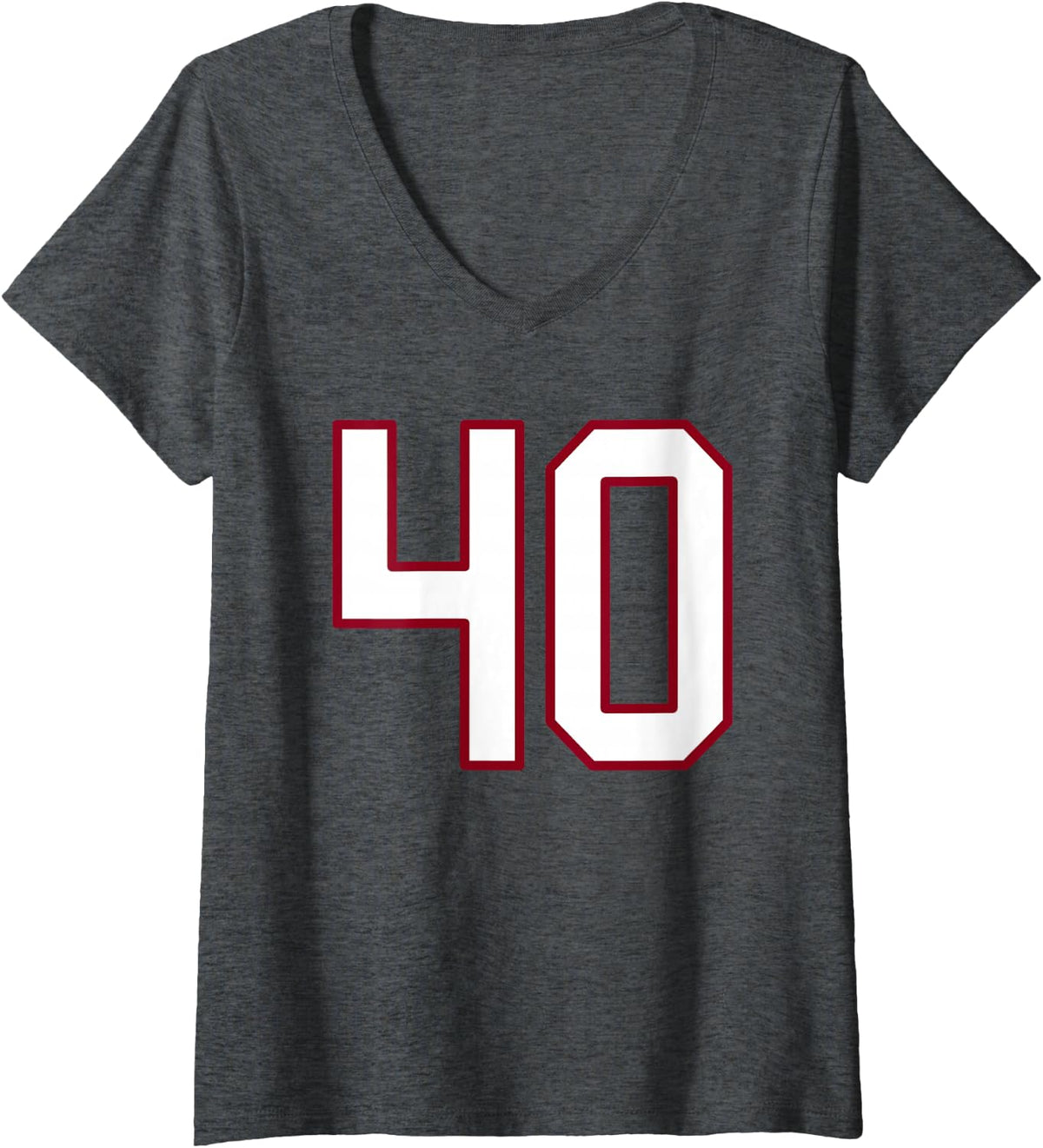 Women's Maroon and White Number 40 Jersey Player Uniform #40 V-Neck T-Shirt - Dark Heather Grey
