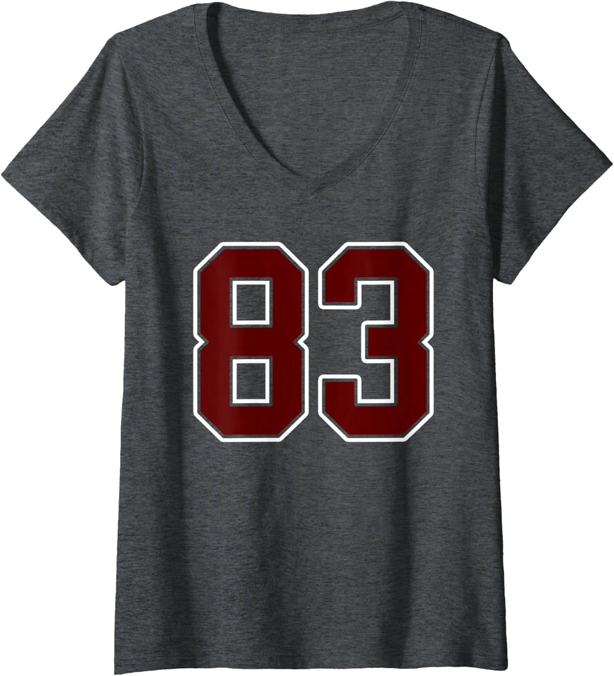 Women's Maroon and White Number 83 Jersey Player Uniform #83 Fan V-Neck T-Shirt - Dark Heather Grey