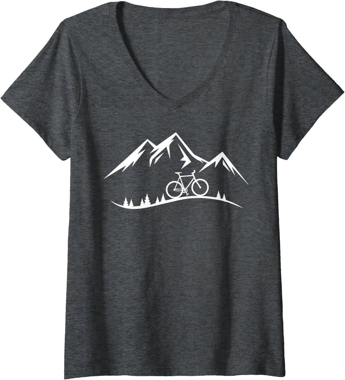 Women's Mountain Bike in the Mountains V-Neck T-Shirt - Dark Heather Grey