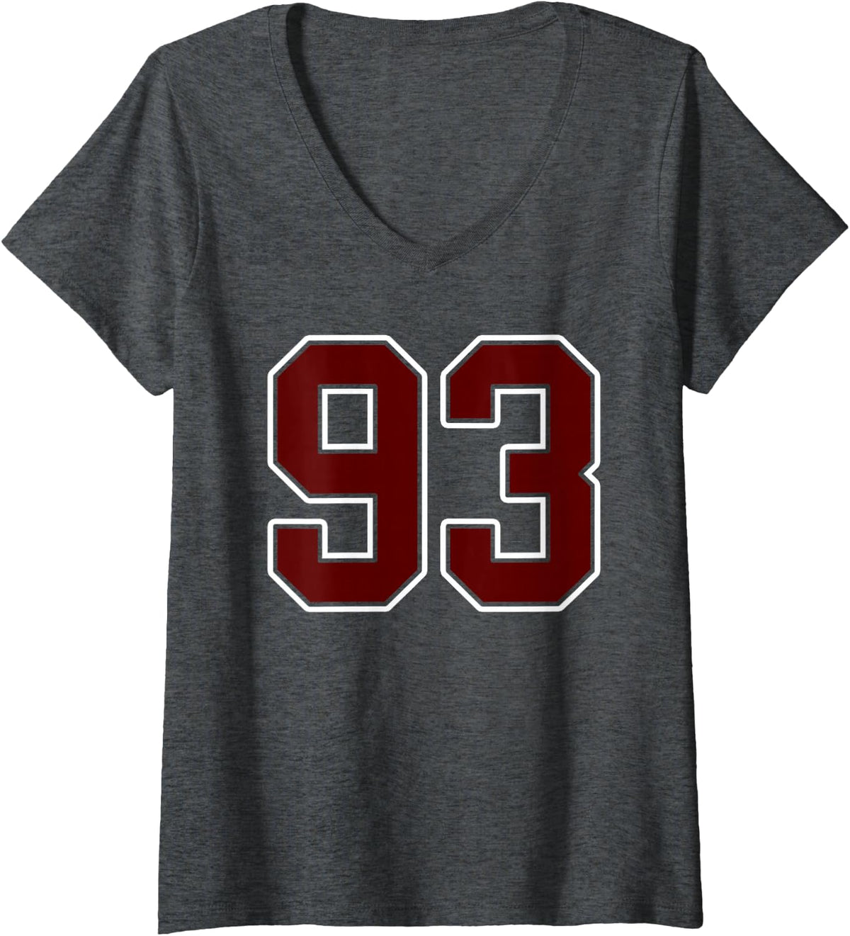 Women's Maroon and White Number 93 Jersey Player Uniform #93 Fan V-Neck T-Shirt - Dark Heather Grey