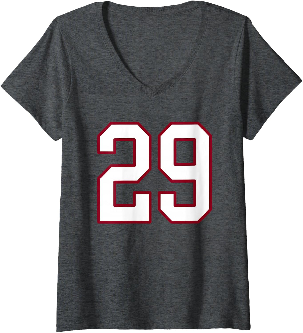 Women's Maroon and White Number 29 Jersey Player Uniform #29 V-Neck T-Shirt - Dark Heather Grey