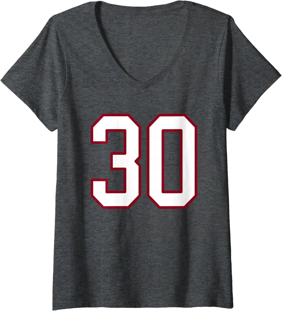 Women's Maroon and White Number 30 Jersey Player Uniform #30 V-Neck T-Shirt - Dark Heather Grey