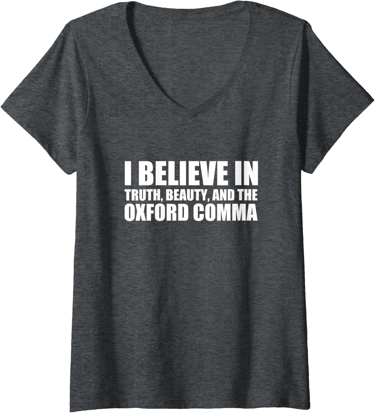 Women's Funny Oxford Comma Grammar Joke V-Neck T-Shirt - Dark Heather Grey