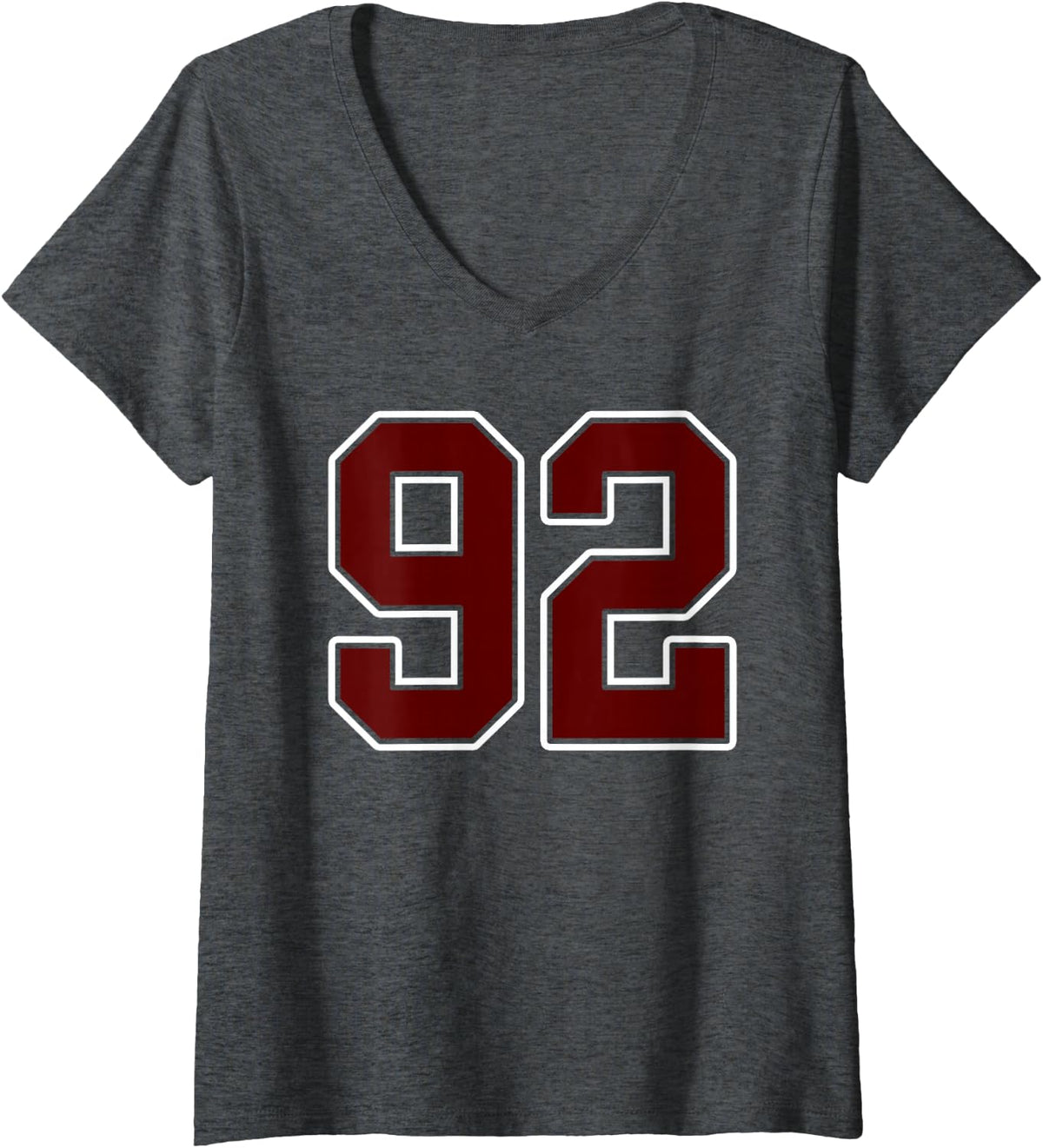 Women's Maroon and White Number 92 Jersey Player Uniform #92 Fan V-Neck T-Shirt - Dark Heather Grey