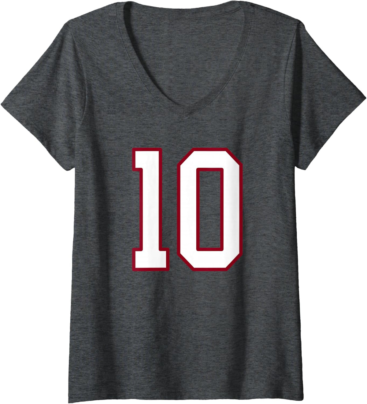 Women's Maroon and White Number 10 Jersey Player Uniform #10 V-Neck T-Shirt - Dark Heather Grey