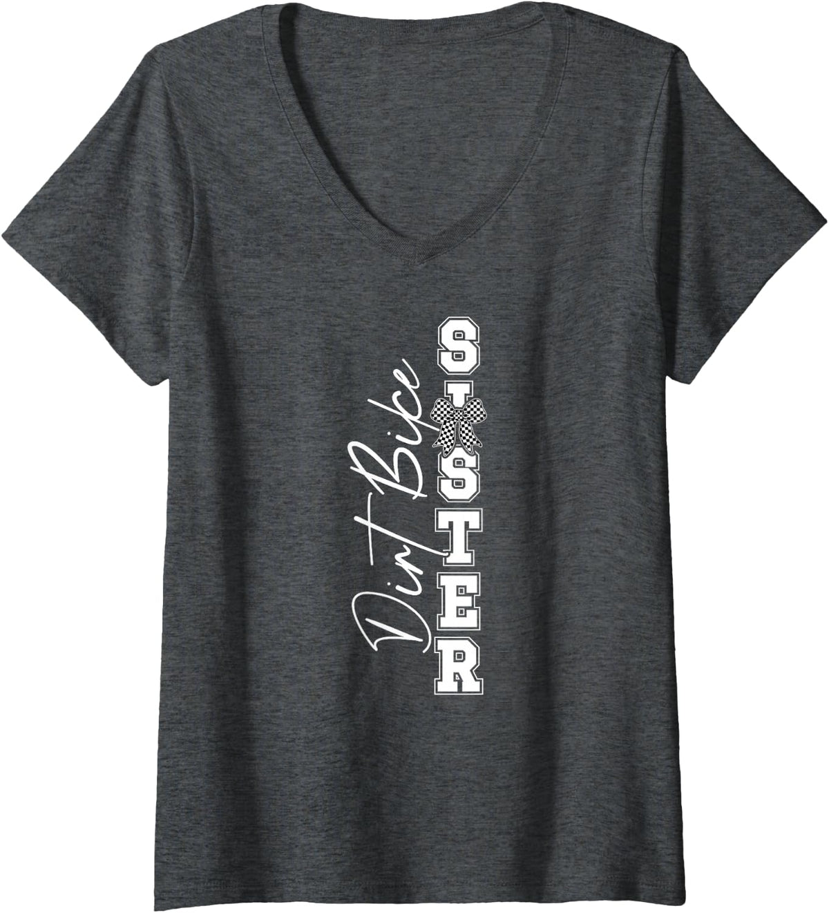 Women's Dirt Bike Sister of A Dirt Biker Sister Dirt Bike Sis V-Neck T-Shirt - Dark Heather Grey