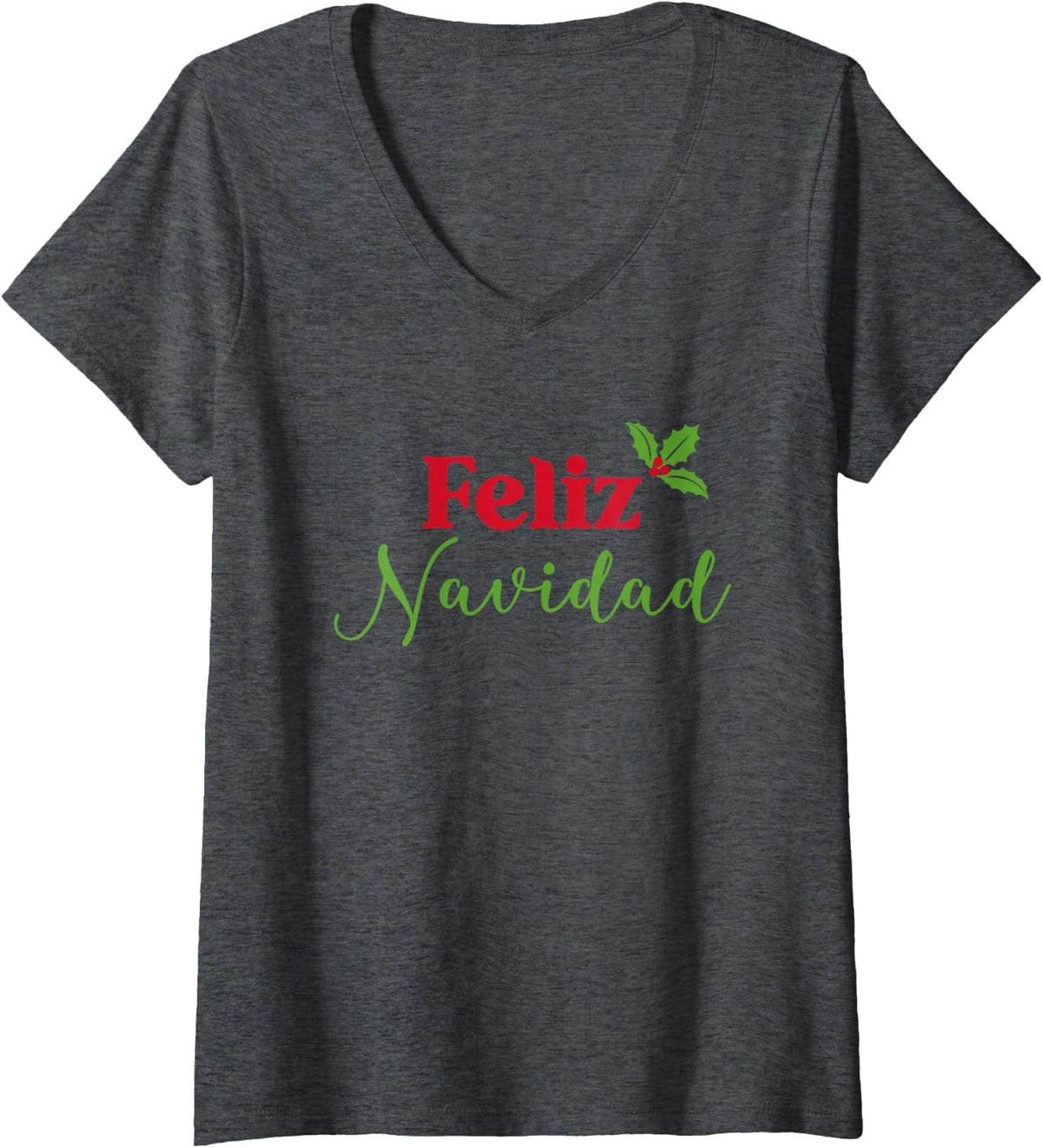 Womens Feliz Navidad Spanish Merry Christmas V-Neck T-Shirt - Dark Heather Grey