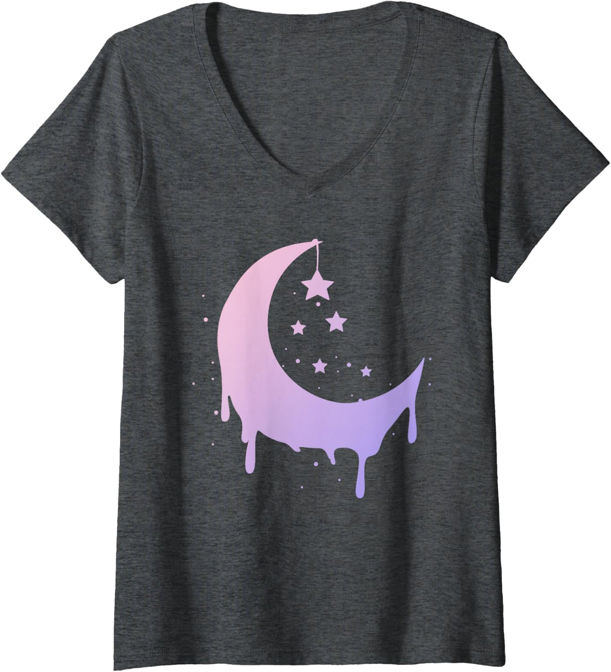 Women's Pastel Moon Goth Vaporwave V-Neck T-Shirt - Dark Heather Grey