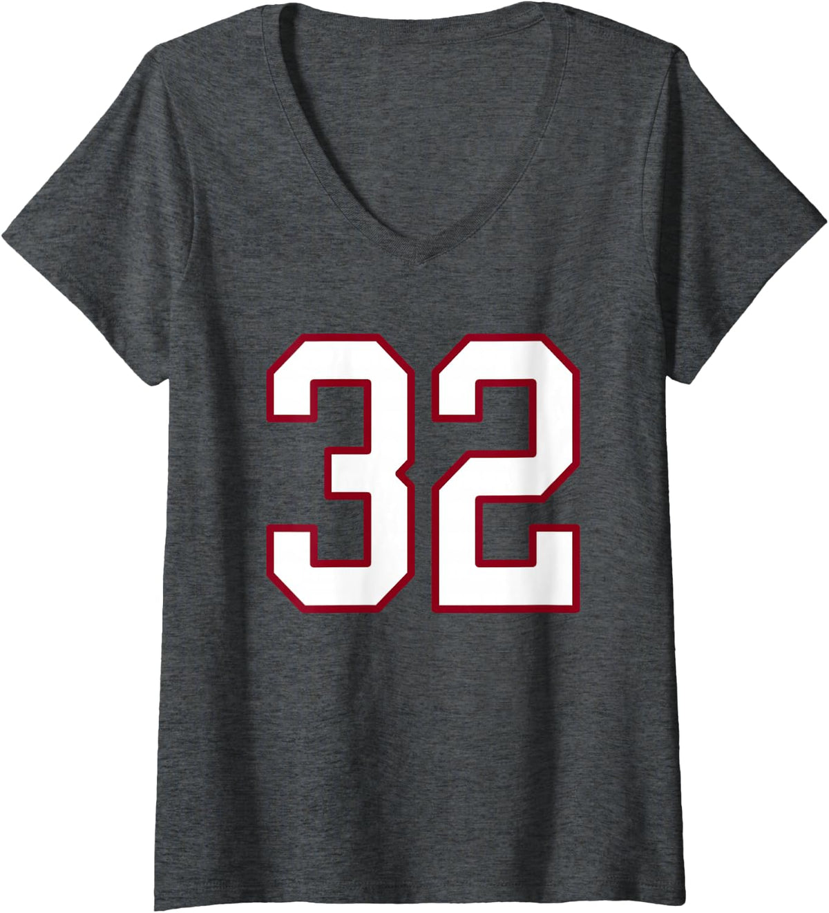 Women's Maroon and White Number 32 Jersey Player Uniform #32 V-Neck T-Shirt - Dark Heather Grey