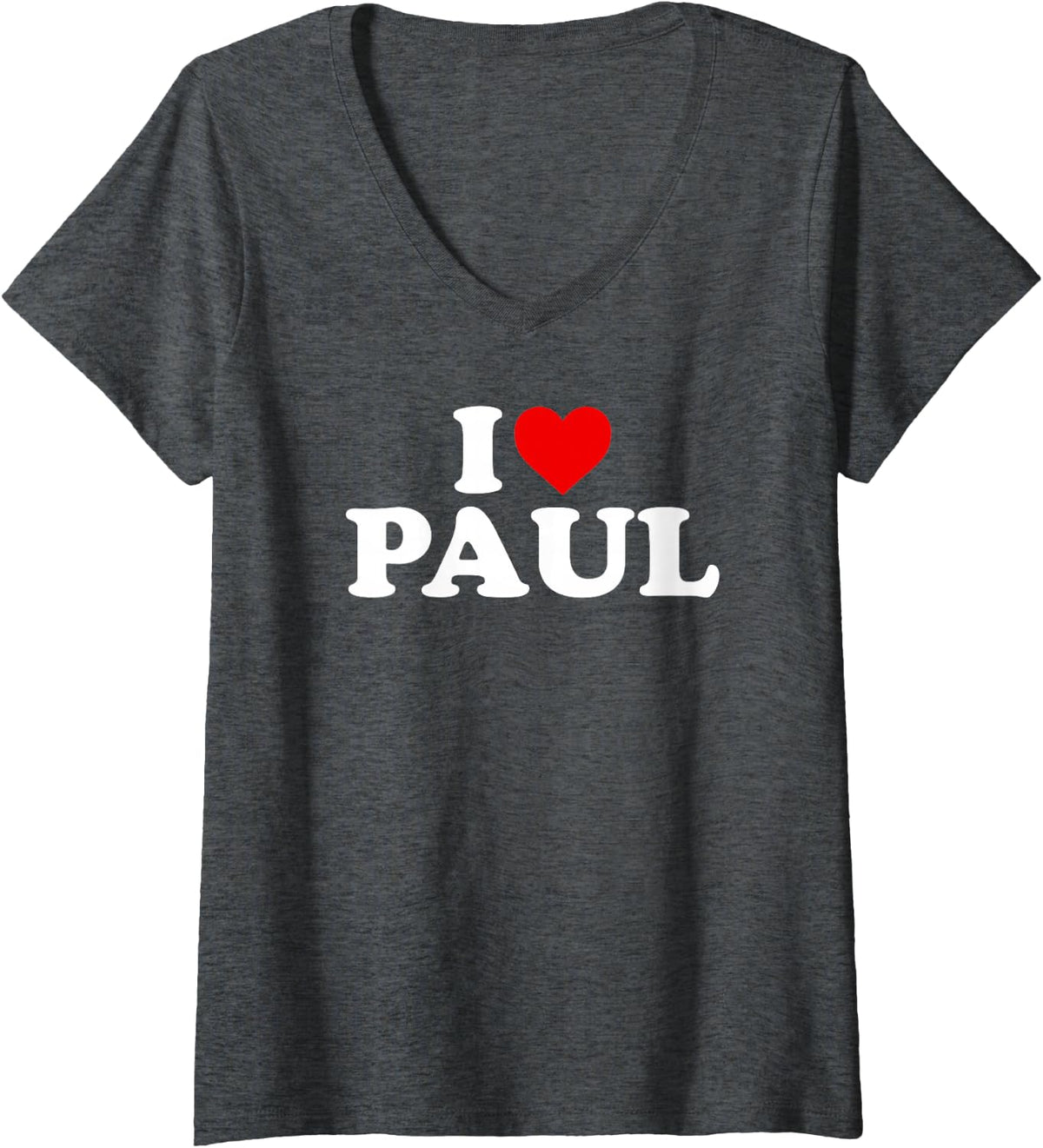 Womens I Love Paul - Heart V-Neck T-Shirt - Dark Heather Grey