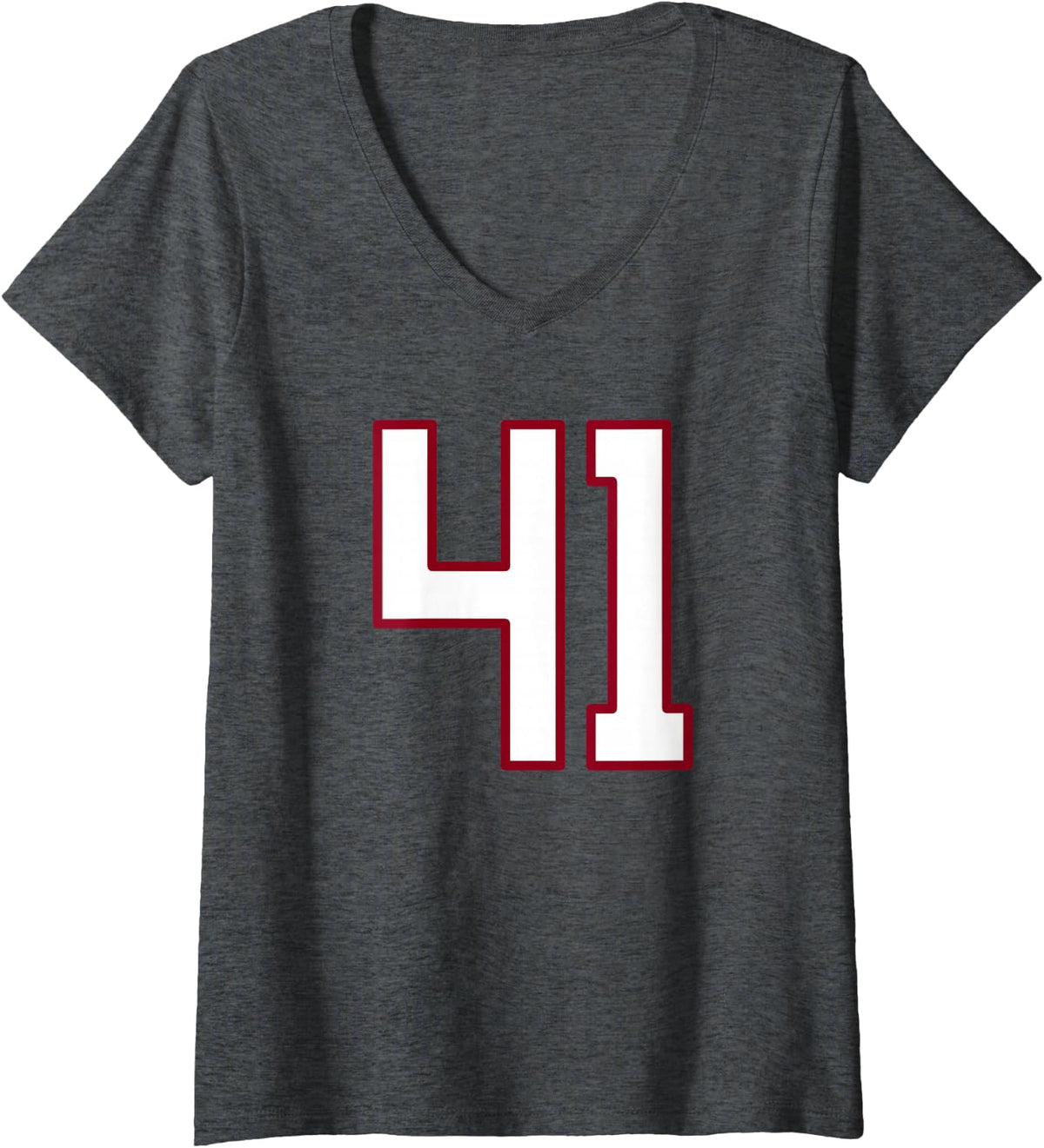 Women's Maroon and White Number 41 Jersey Player Uniform #41 V-Neck T-Shirt - Dark Heather Grey