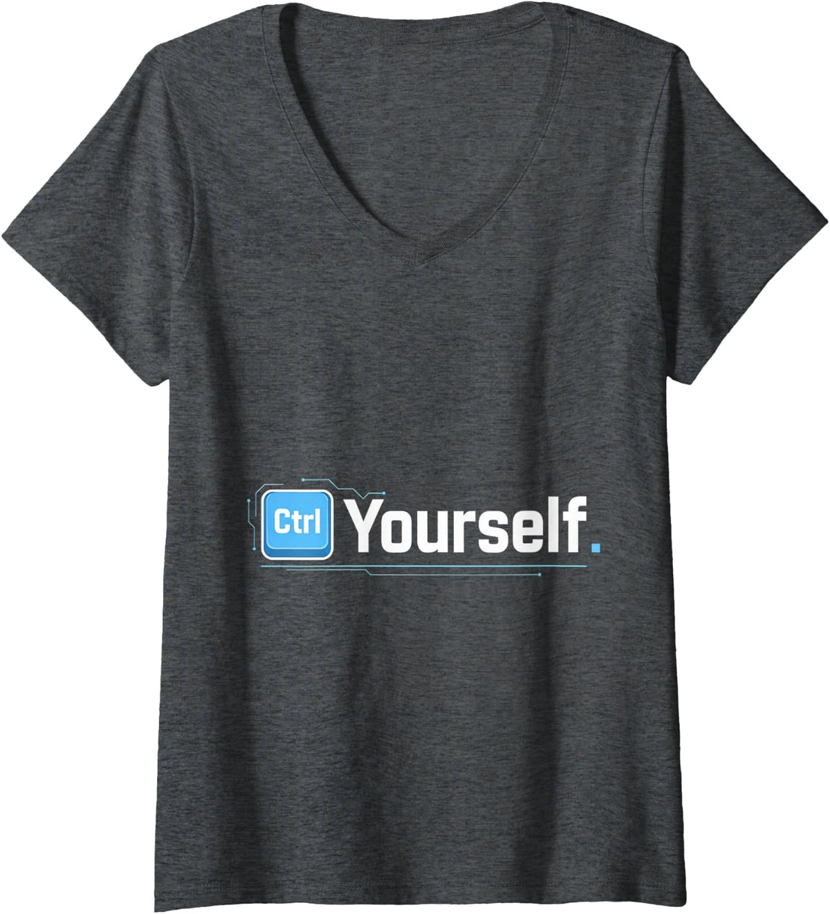 Women's Ctrl Yourself Coding Programmer Keyboard Jokes V-Neck T-Shirt - Dark Heather Grey