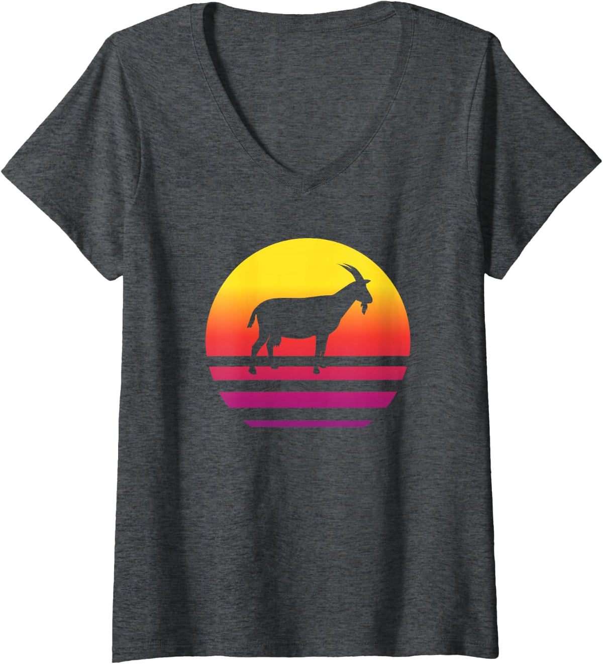 Women's Vintage Goat Retro Sunset Goat Lover Graphic Men Women V-Neck T-Shirt - Dark Heather Grey