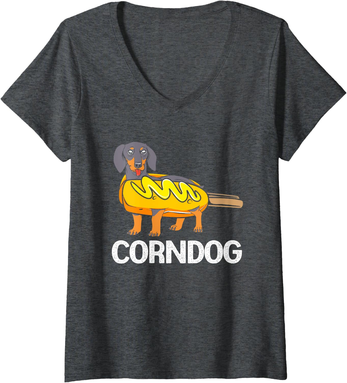 Funny Dachshund Corn Dog Wiener Dog V-Neck T-Shirt - Dark Heather Grey