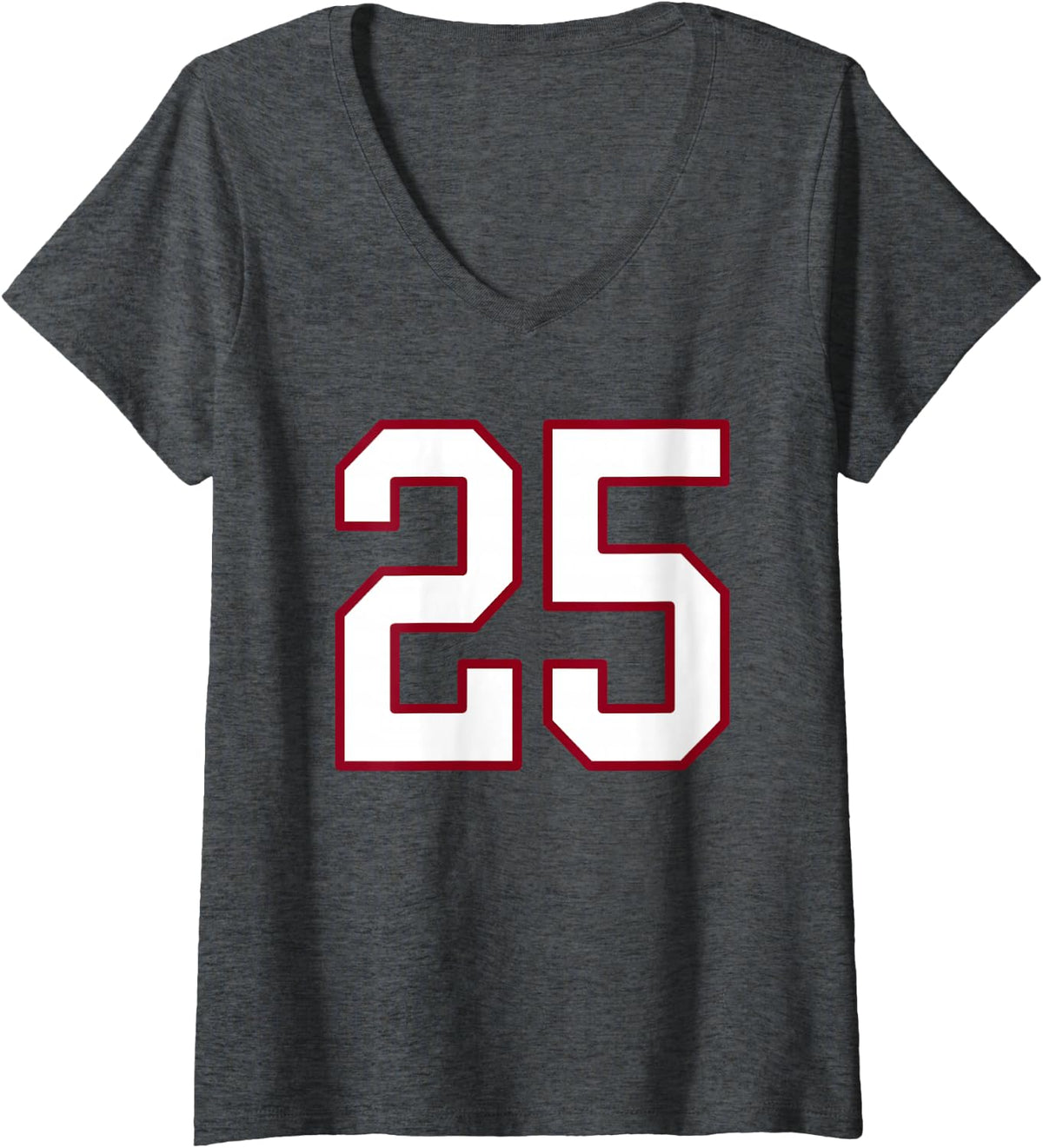 Women's Maroon and White Number 25 Jersey Player Uniform #25 V-Neck T-Shirt - Dark Heather Grey