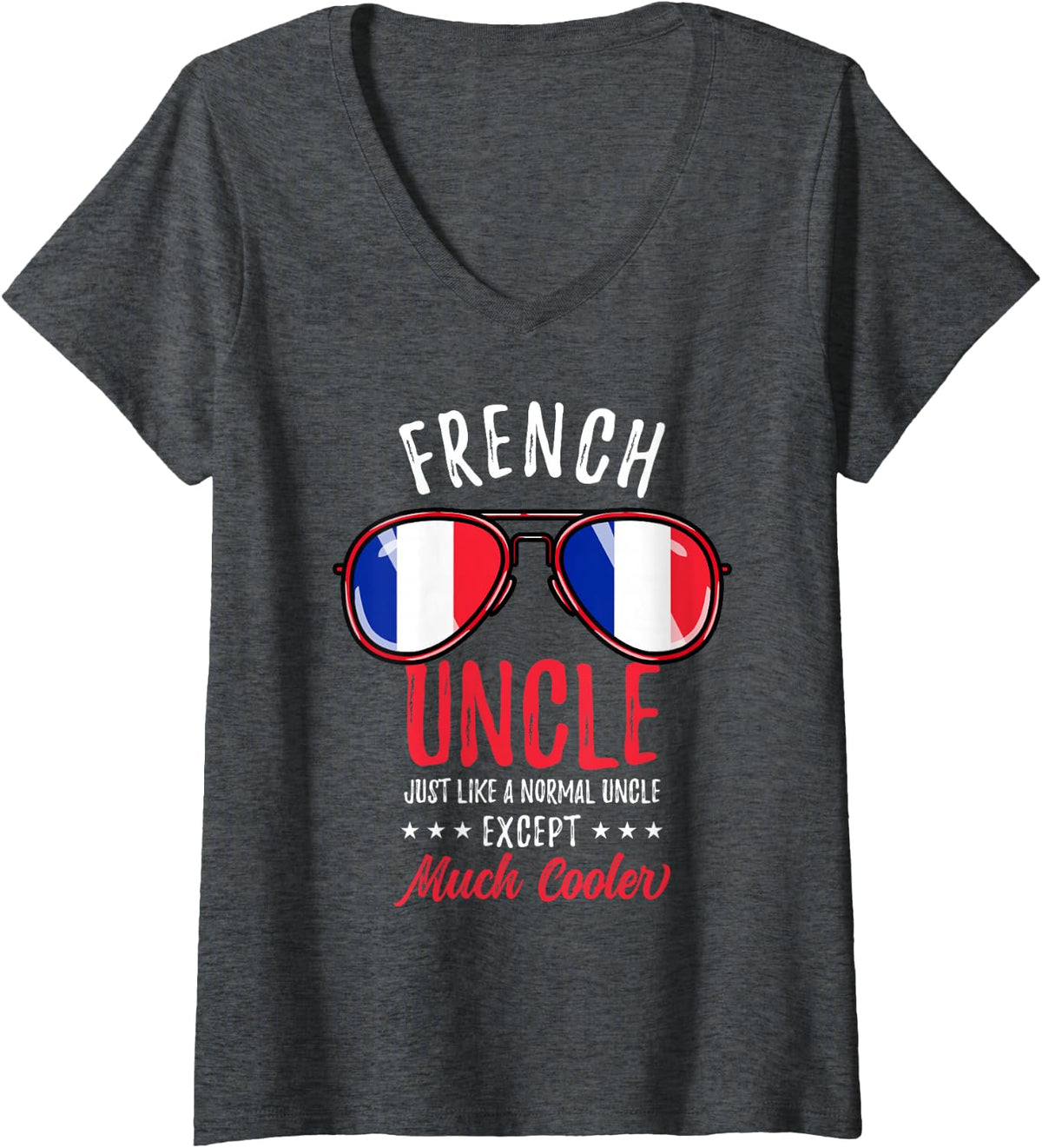 Women's Cool French Uncle Sunglasses French Family V-Neck T-Shirt - Dark Heather Grey