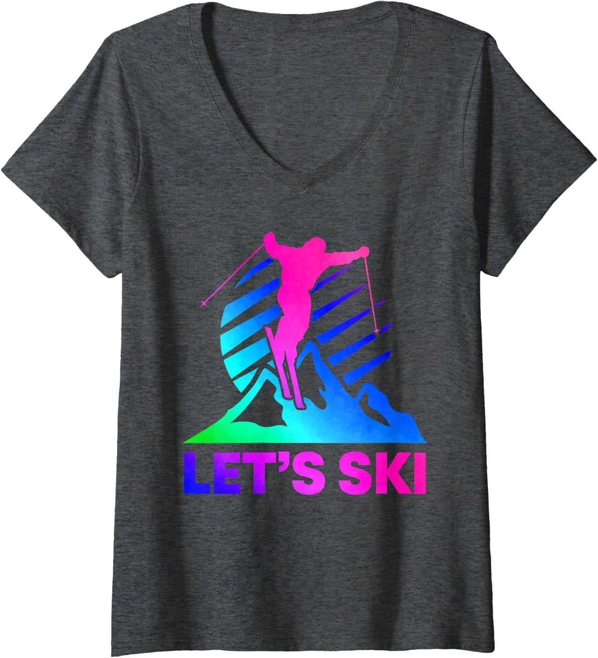 Womens Retro Ski Vintage 80s 90s Skiing Outfit V-Neck T-Shirt - Dark Heather Grey