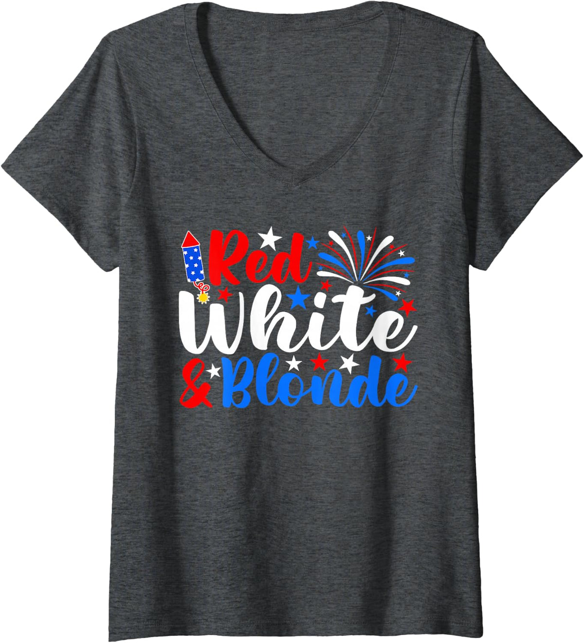 Womens Red White And Blonde Funny 4th Of July Patriotic V-Neck T-Shirt - Dark Heather Grey