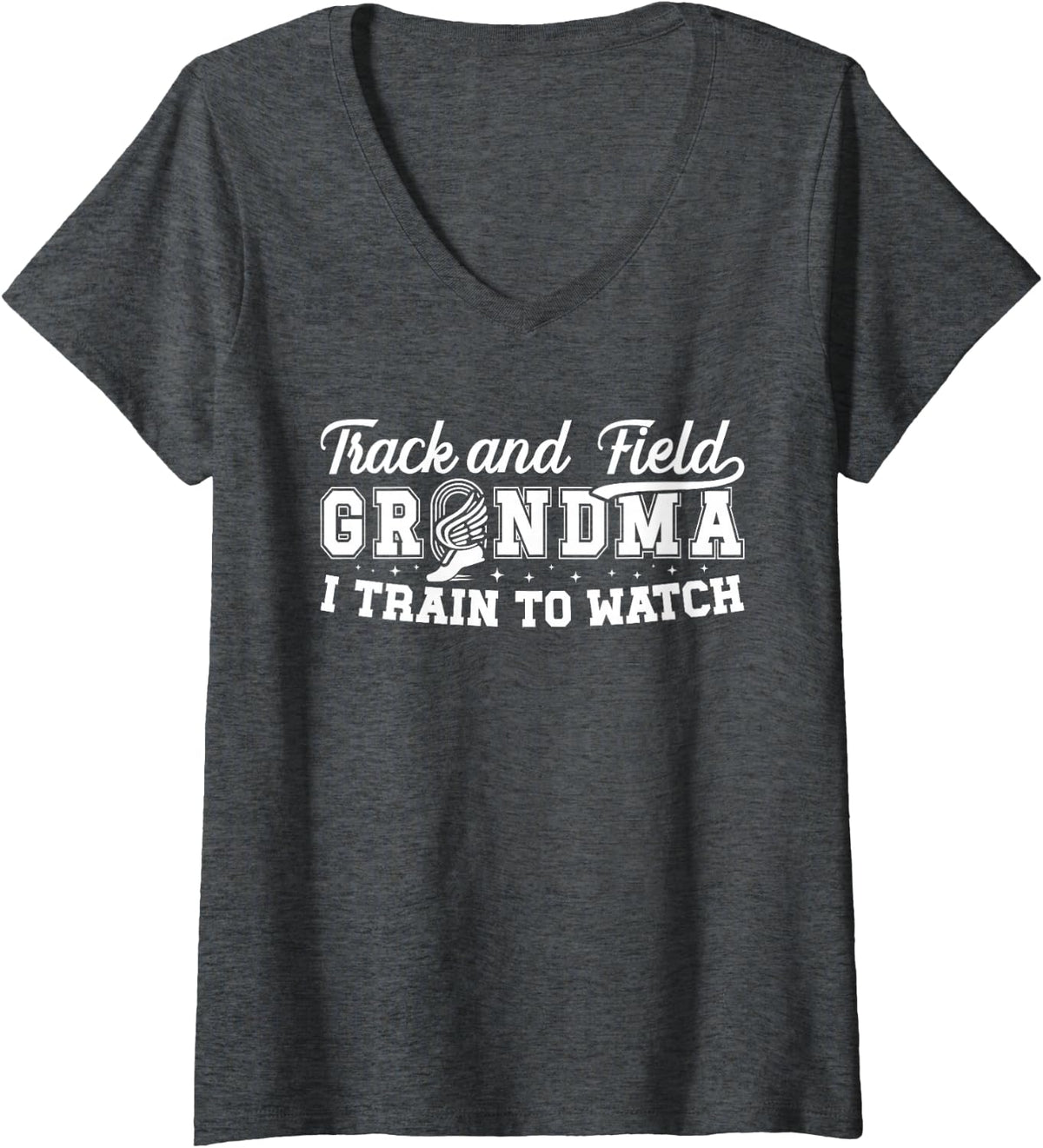 Women's Track and Field Grandma Funny Track Grandmother V-Neck T-Shirt - Dark Heather Grey