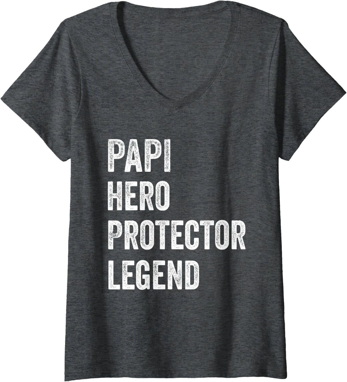 Women's Papi Hero Protector Legend Vintage Distressed Papi V-Neck T-Shirt - Dark Heather Grey