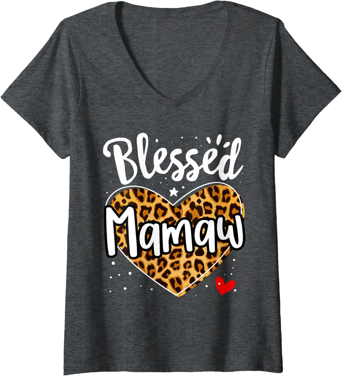 Women's Blessed Mawaw Leopard Print Nana Mother's Day Grandma Mama V-Neck T-Shirt - Dark Heather Grey