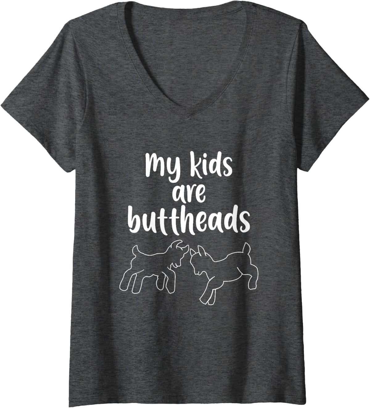 Women's My Kids are Buttheads Goat Mom Farmer V-Neck T-Shirt - Dark Heather Grey