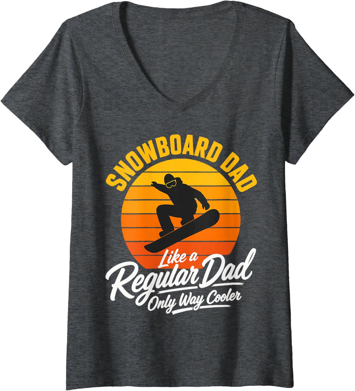 Women's Snowboard Dad Rider Father Snowboarding V-Neck T-Shirt - Dark Heather Grey