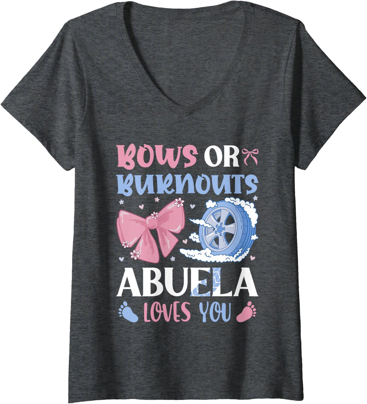 Women's Burnouts Or Bows Abuela Loves You Gender Reveal Cute Grandma V-Neck T-Shirt - Dark Heather Grey