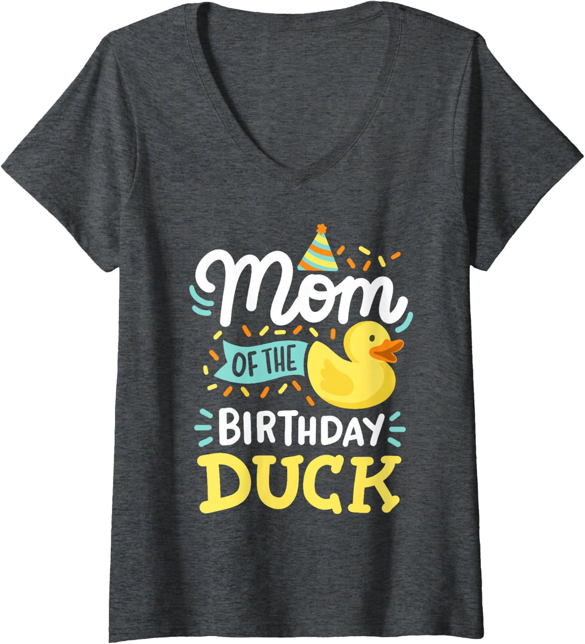 Women's Mom Of The Birthday Duck Boy Rubber Duck Bday Family V-Neck T-Shirt - Dark Heather Grey